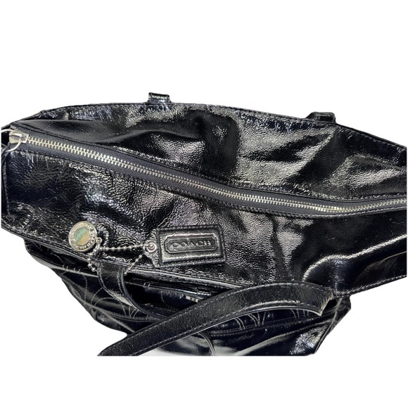 Coach Bag F19256 Signature Stitched Black Patent Lg. Leather Diaper Tote Laptop - Picture 7 of 9
